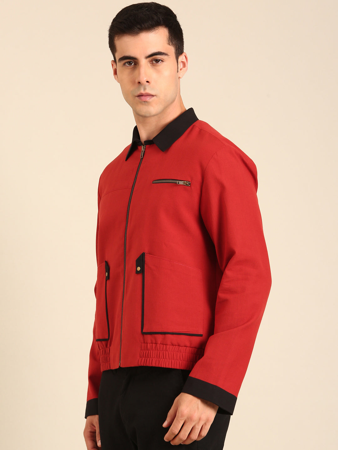 Red-Black Malai Cotton Bomber Jacket