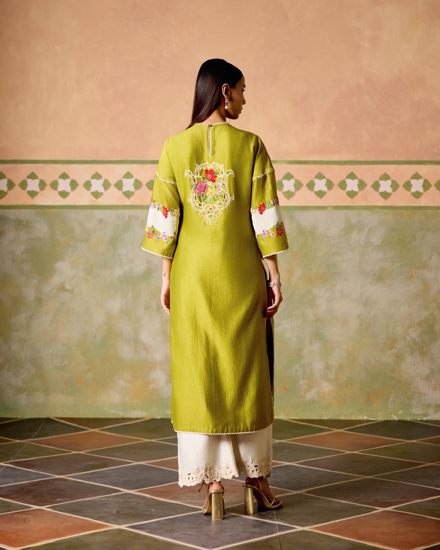 OLIVE AND IVORY COLOUR BLOCK KURTA