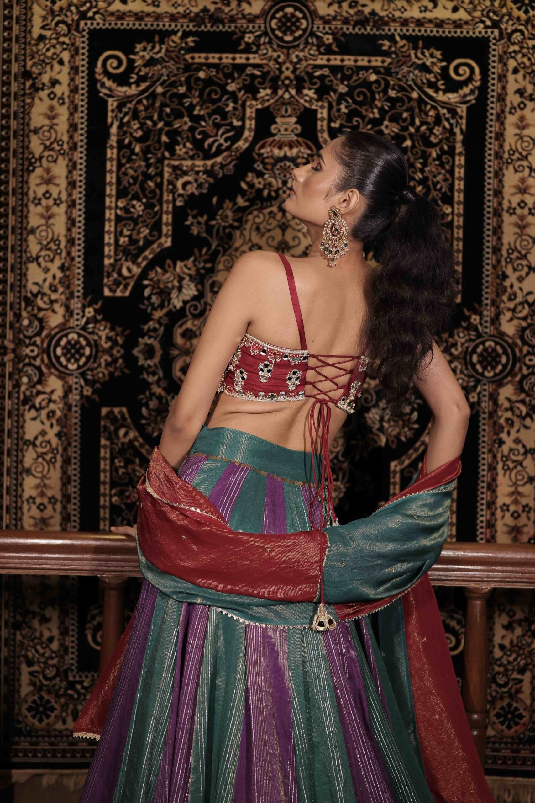 The " Ratnakari " Lehenga Set / Jewel and mirror embellished banarasi lehenga set