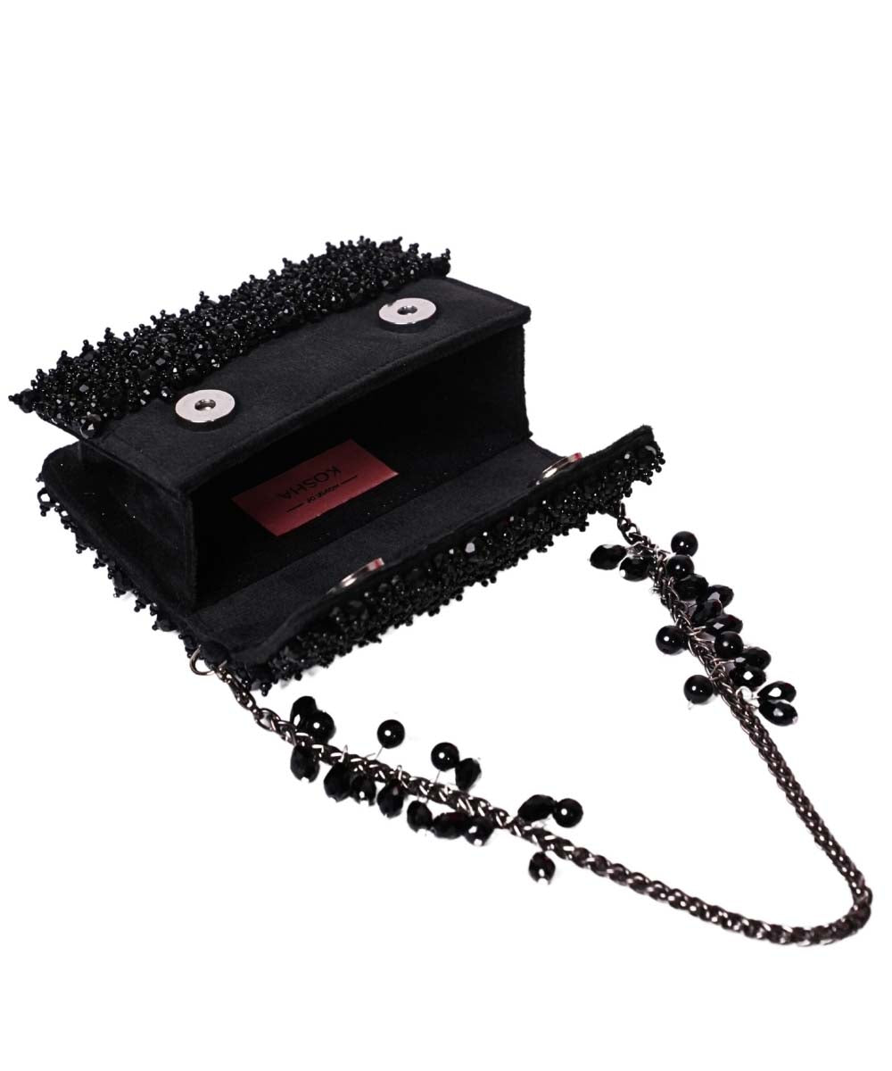 Kiyara Black Suede Crystal Embellished Mini Bag