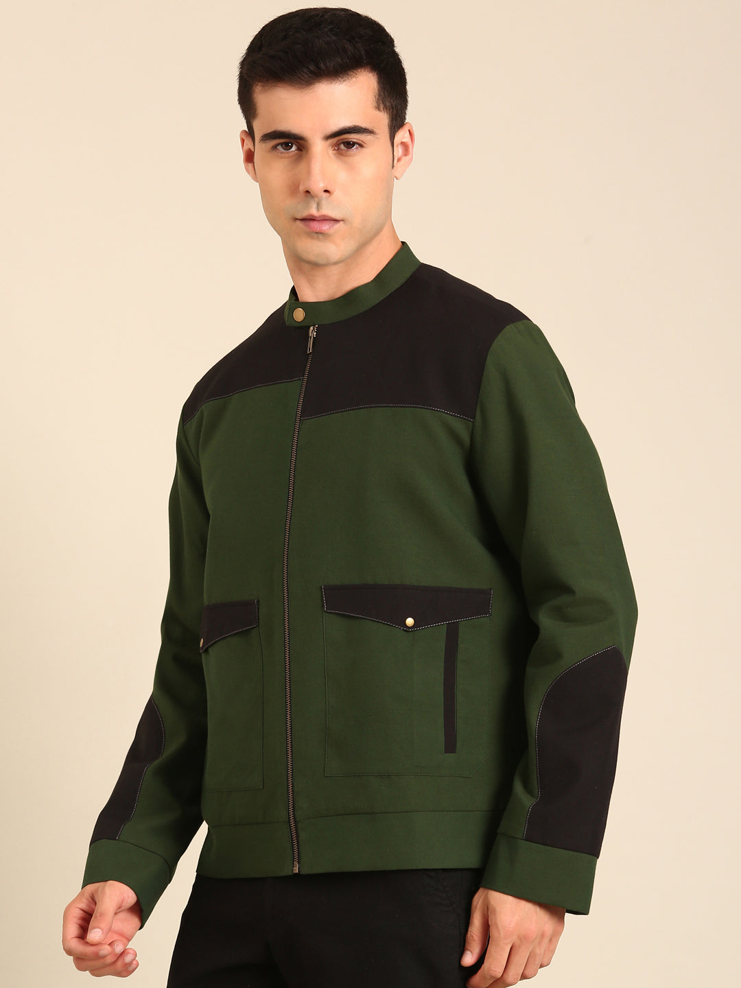 Green Malai Cotton Bomber Jacket