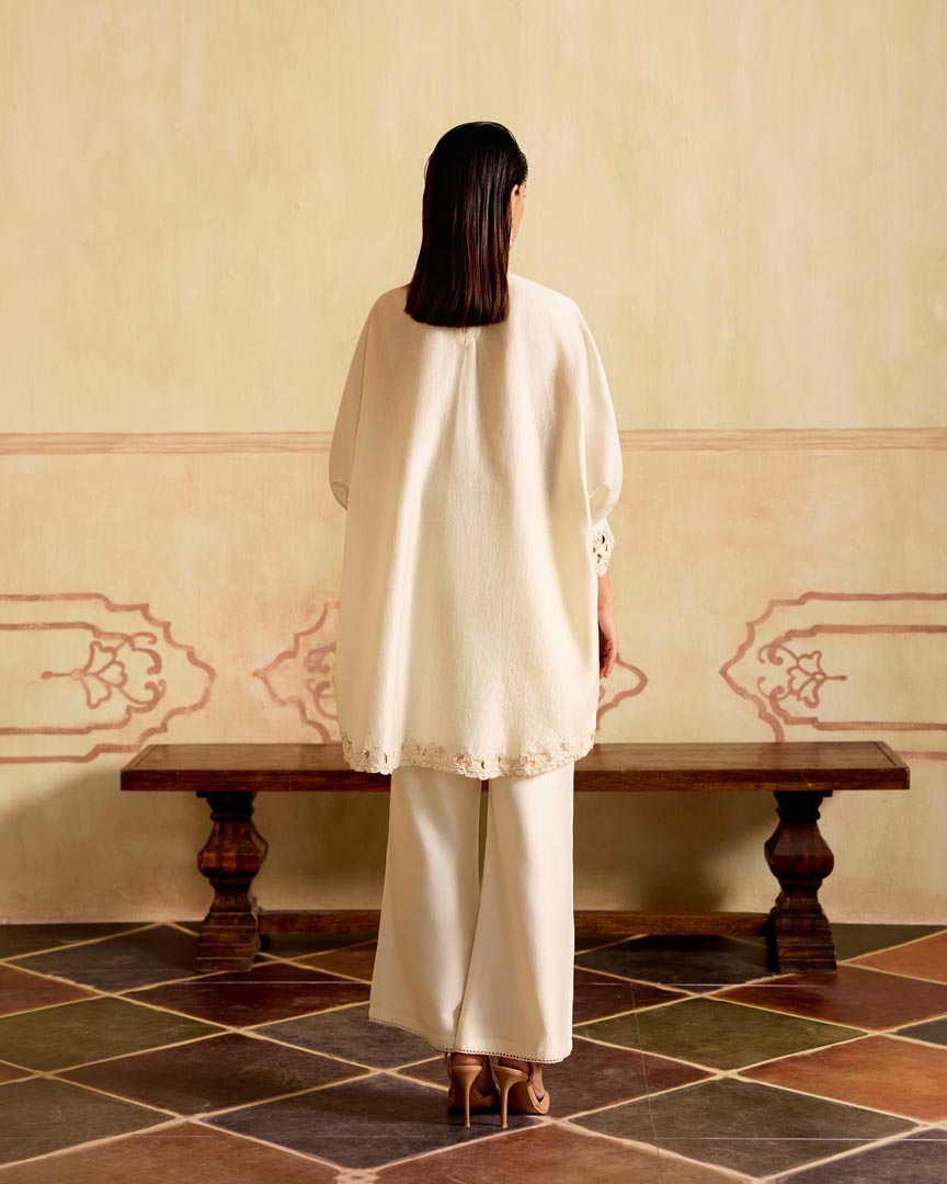 IVORY THREADWORK AND CUTWORK KIMONO TUNIC