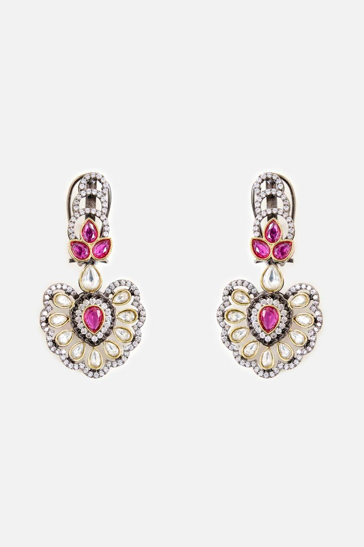 Purple Beaded Kundan-Style Necklace & Earring Set