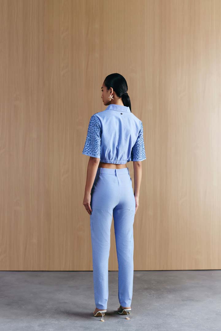 CHAMBREY MIRROR EMBELLISHED CROP SHIRT