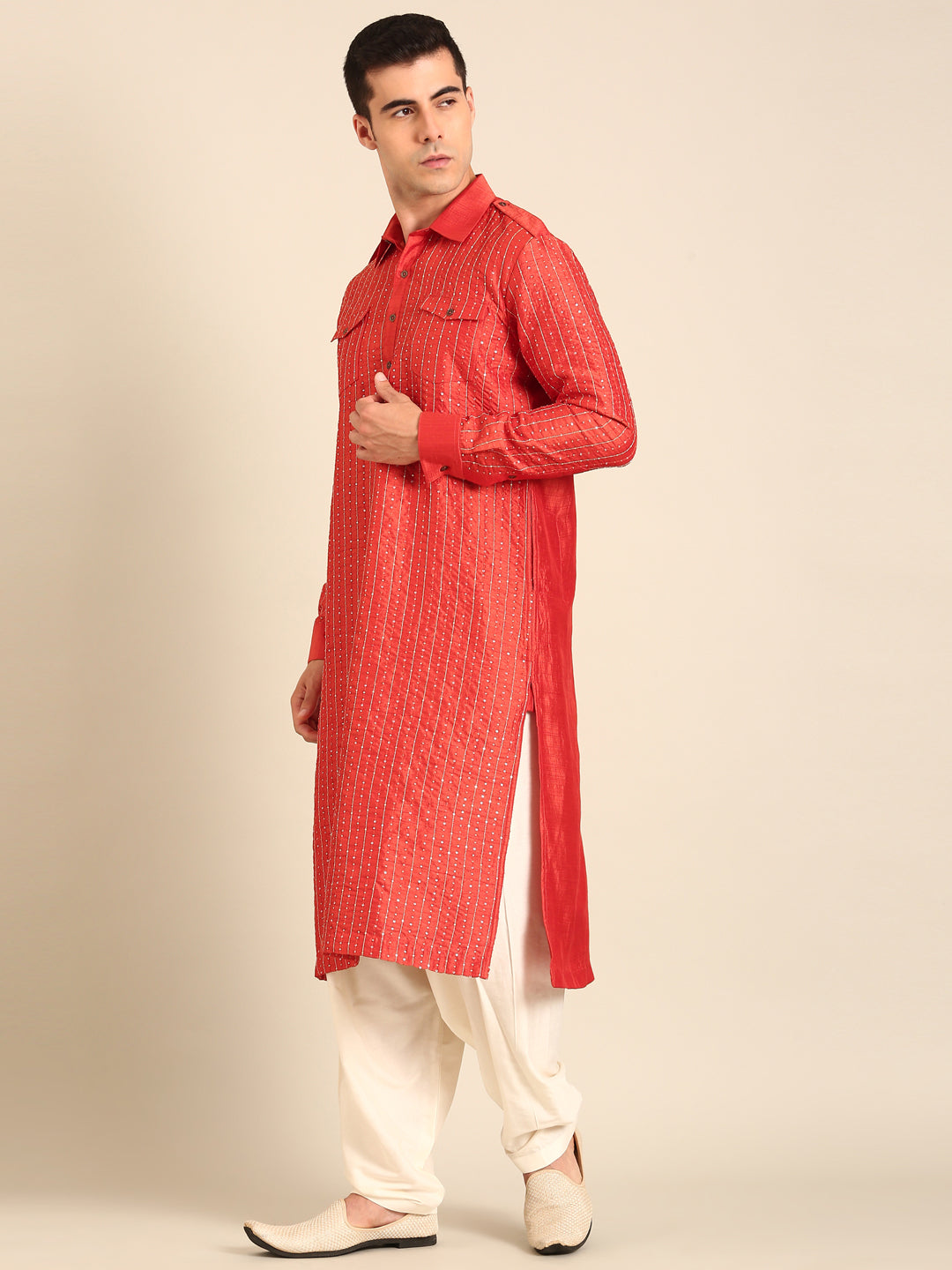 Rust Orange Bemberg Silk Kurta Set