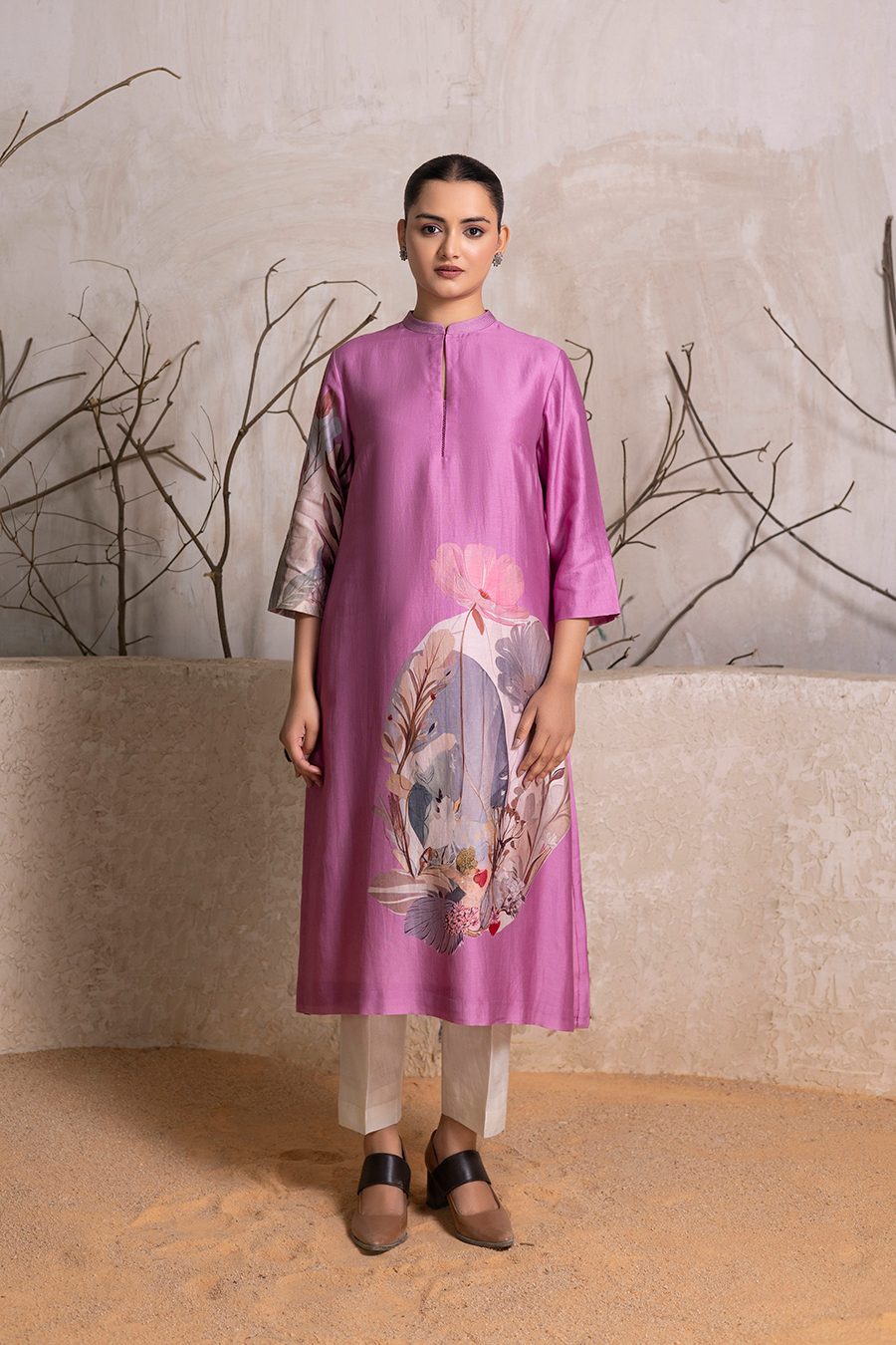 Lavender Silk Chanderi Printed Tunic (1 PC)