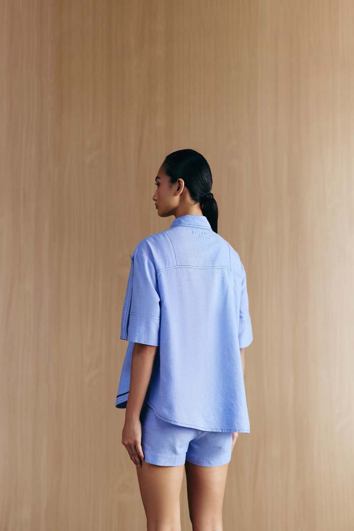 CHAMBREY EMBELLISHED HI-LOW SHIRT