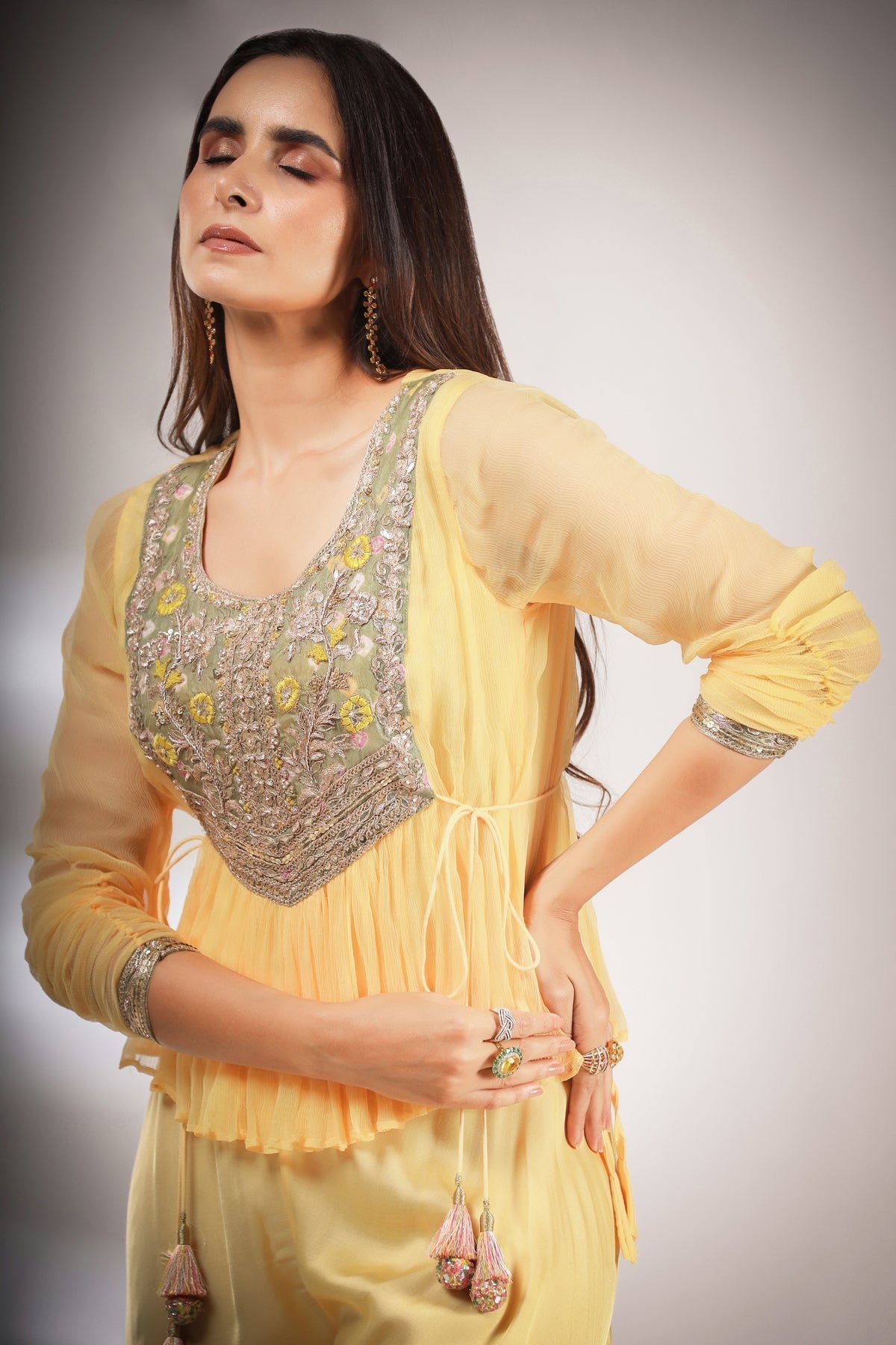 Image of Haseena folk co-ord set in butter cream yellow