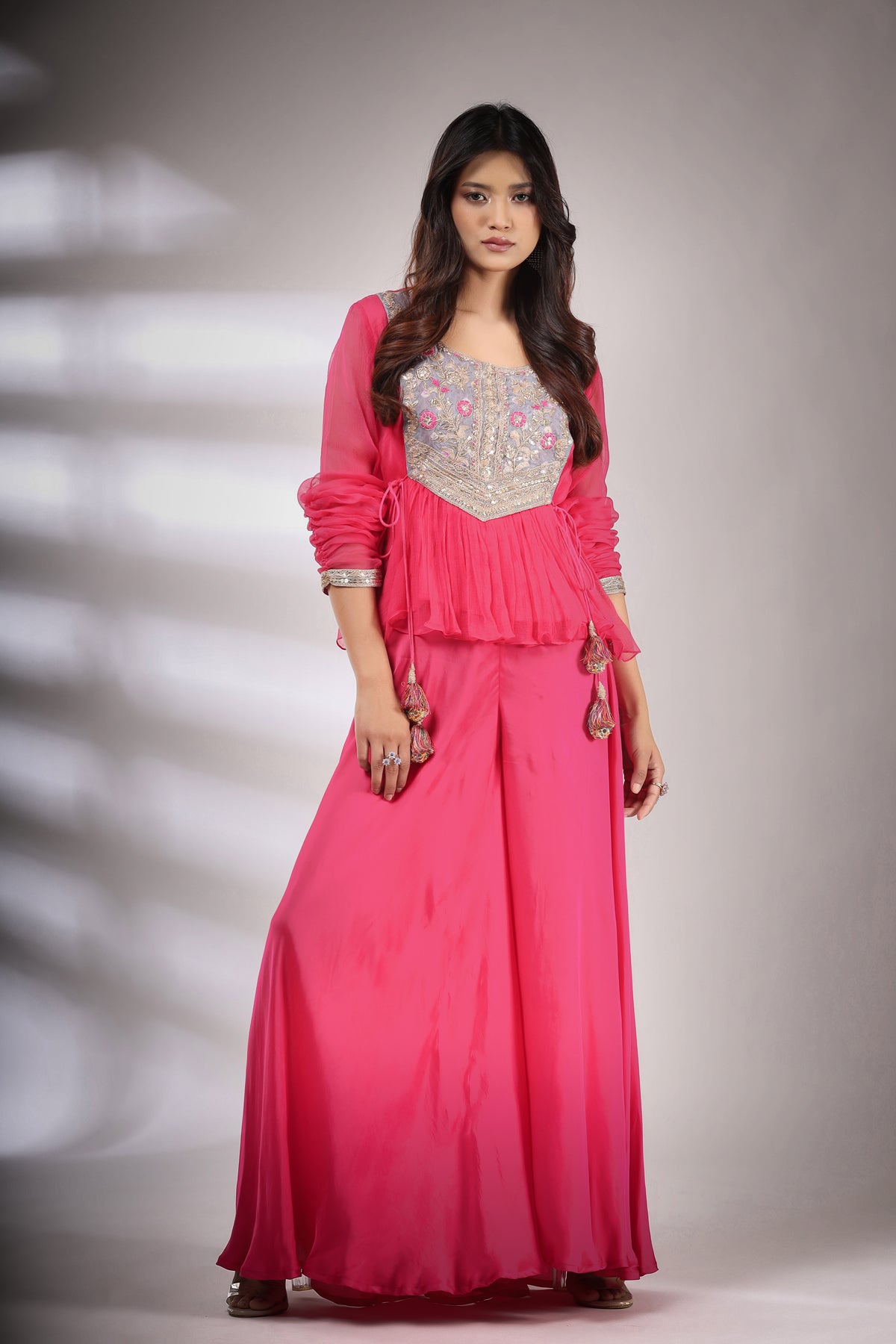 Image of Haseena folk co-ord set in hot pink