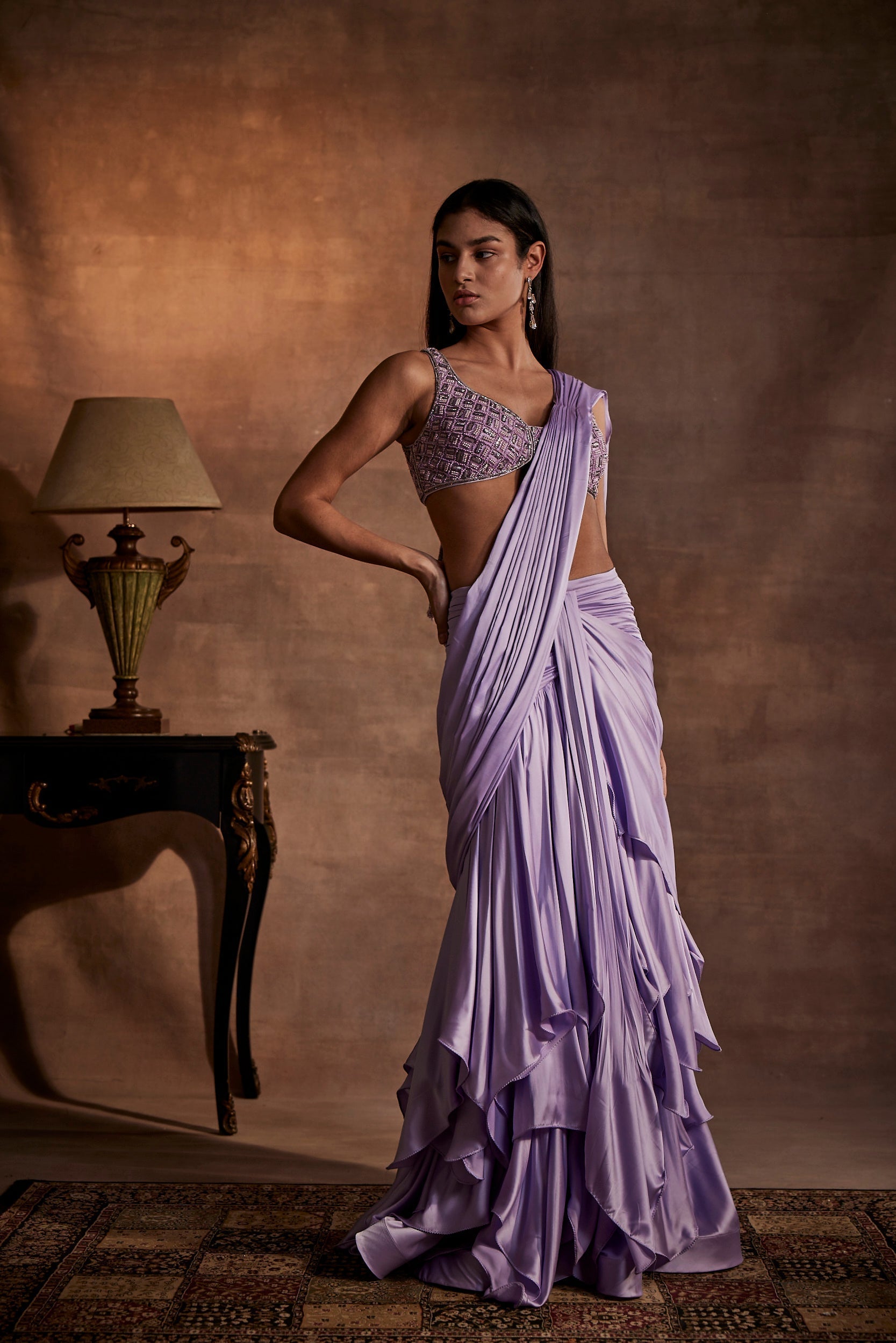 Image of DRAPED ETHEREAL PURPLE SAREE