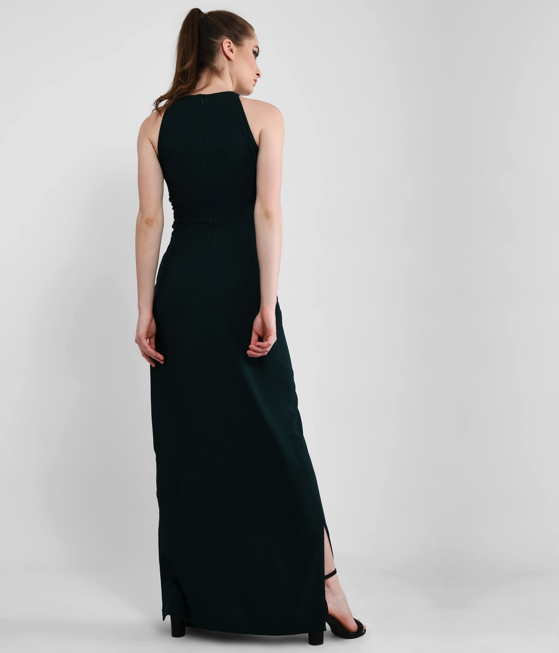 Chic Emerald Green Mid-riff Cut-out Long Dress