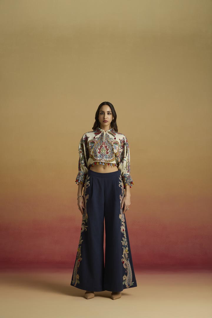Ivory Kala Cotton Hand-Embroidered Kimono Bolero Jacket