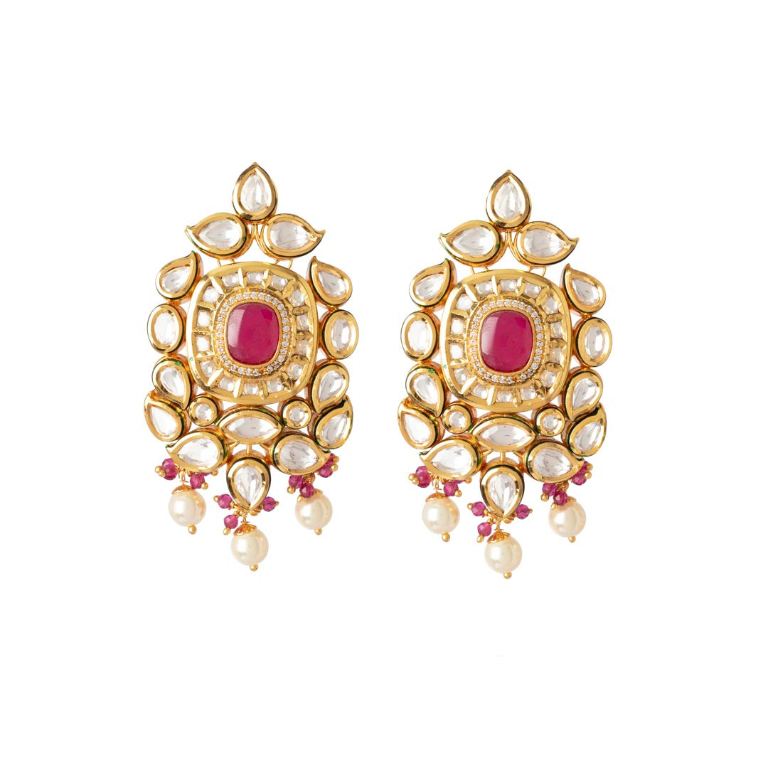 Vivinia By Vidhi Mehra Aatman Gold Plated Red Womens Kundan, Polki Necklace Set with Pair of earrings VN413