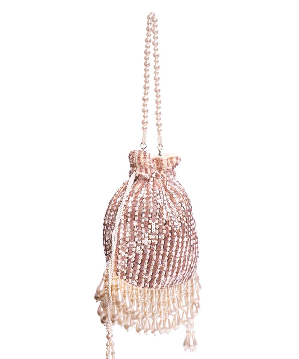 Aurelia Pink Suede Embellished Potli