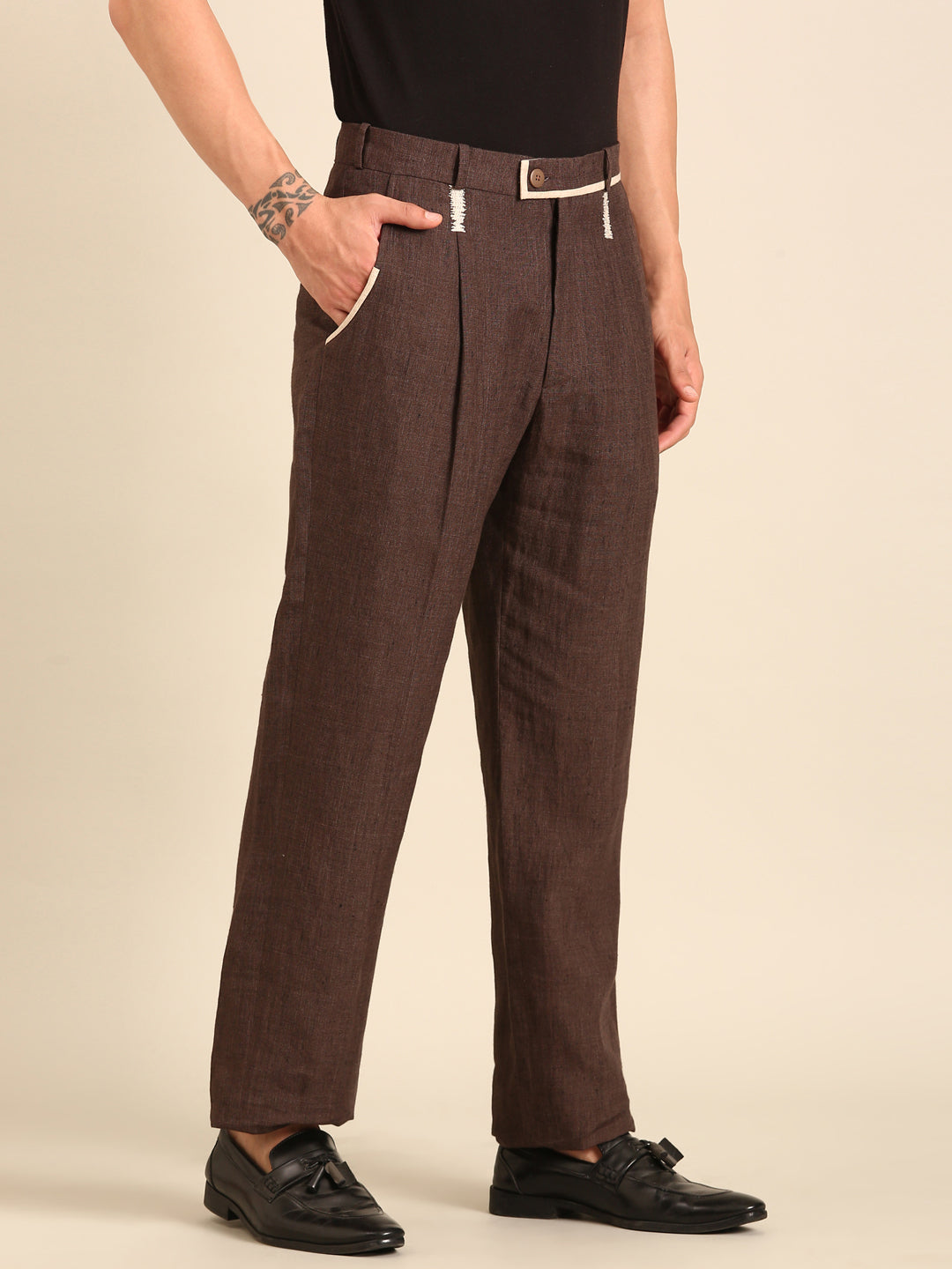Brown 100% Linen Trouser