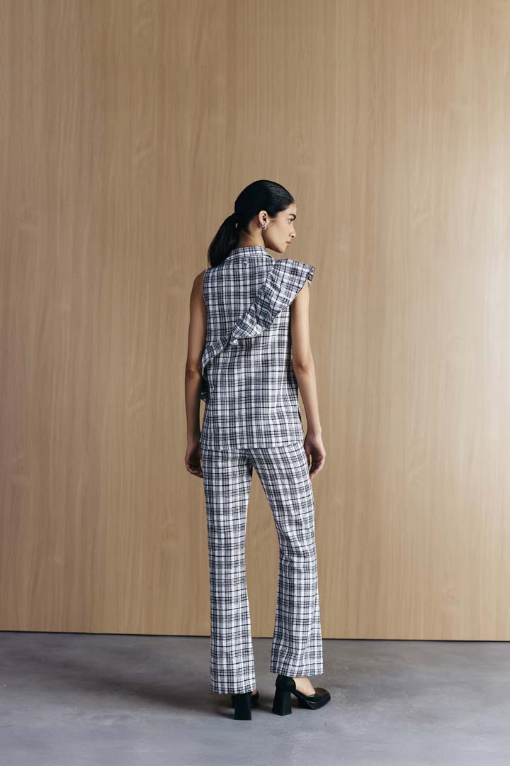 CHECK FIT & FLARE PANTS