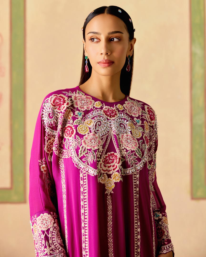 PURPLE CONTRAST EMBROIDERED KIMONO KURTA