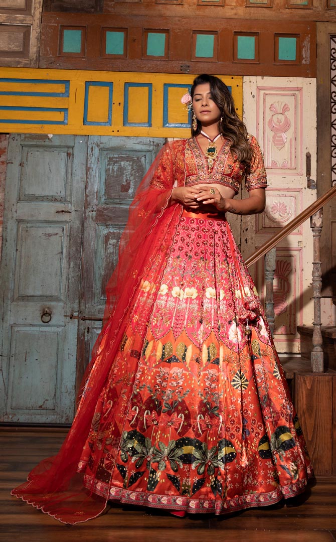 Rust Viscose Hand Crafted Lehenga Set