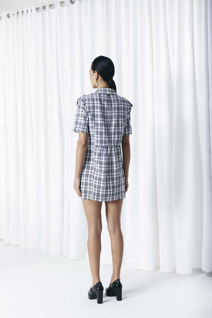 CHECK ZIPPER FRILL BLAZER DRESS