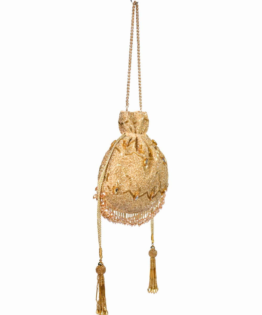 Sunheri Gold Georgette Embellished Potli