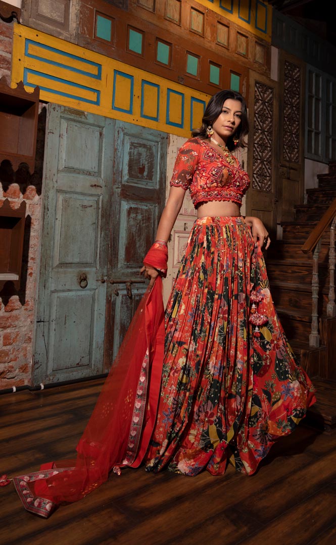 Rust Viscose Hand Crafted Lehenga Set