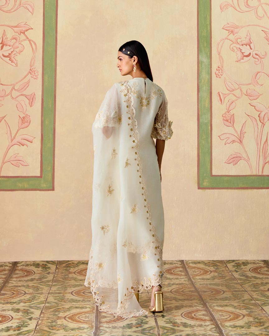 IVORY AND GOLD CUTWORK FLARED PANTS