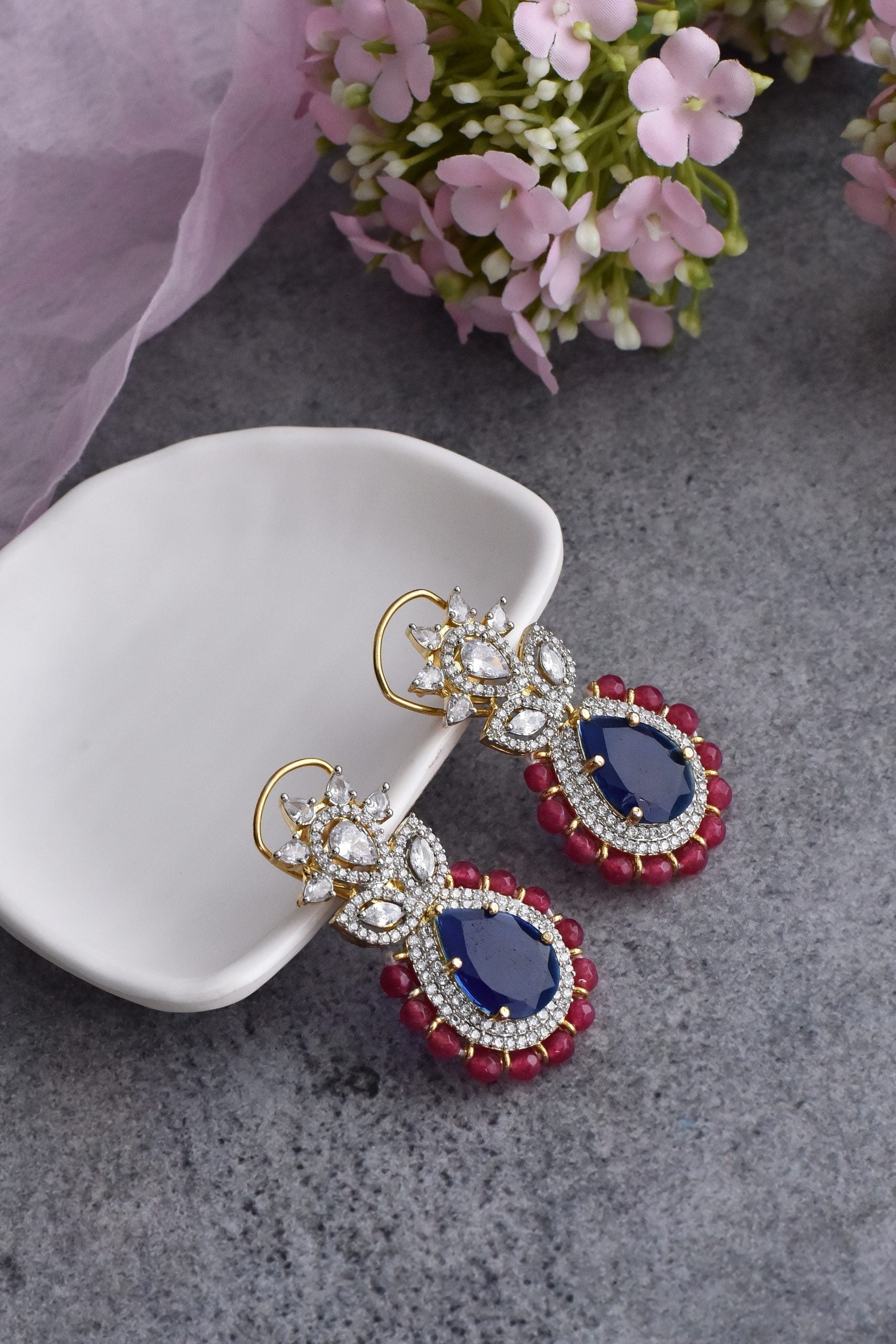 Blue Silver Tone Zirconia Earrings