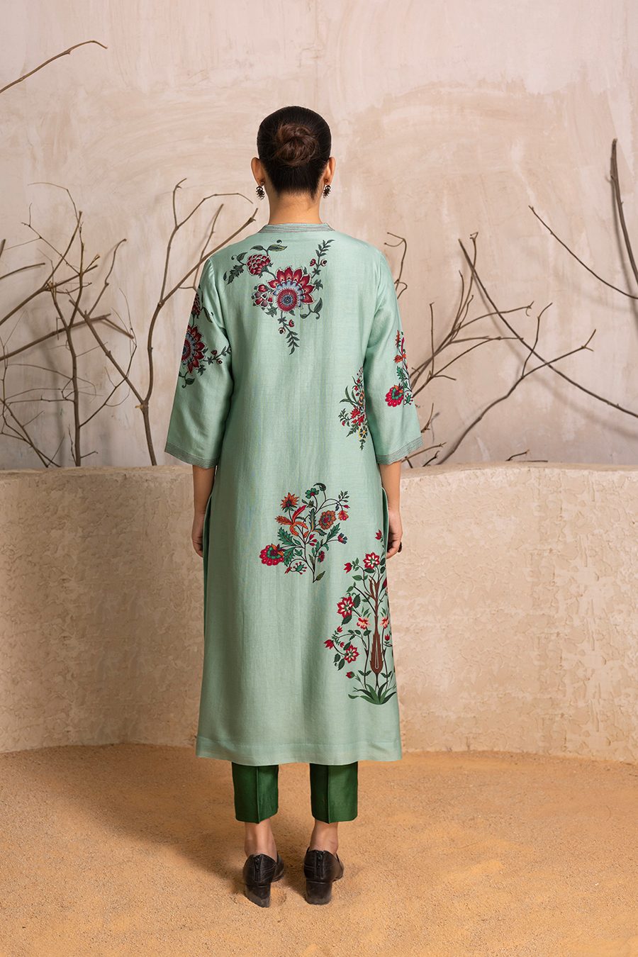 Mint Silk Chanderi Floral Boota Printed Tunic (1 PC)