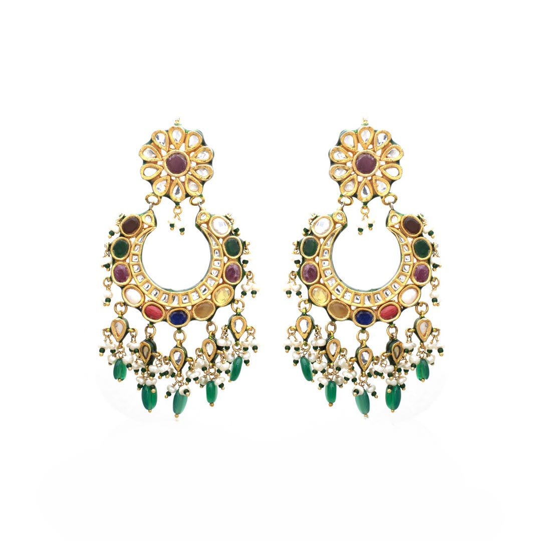Vivinia By Vidhi Mehra Inaayat Gold Plated Multicolored Womens Kundan, Polki Pair of Earrings VE599