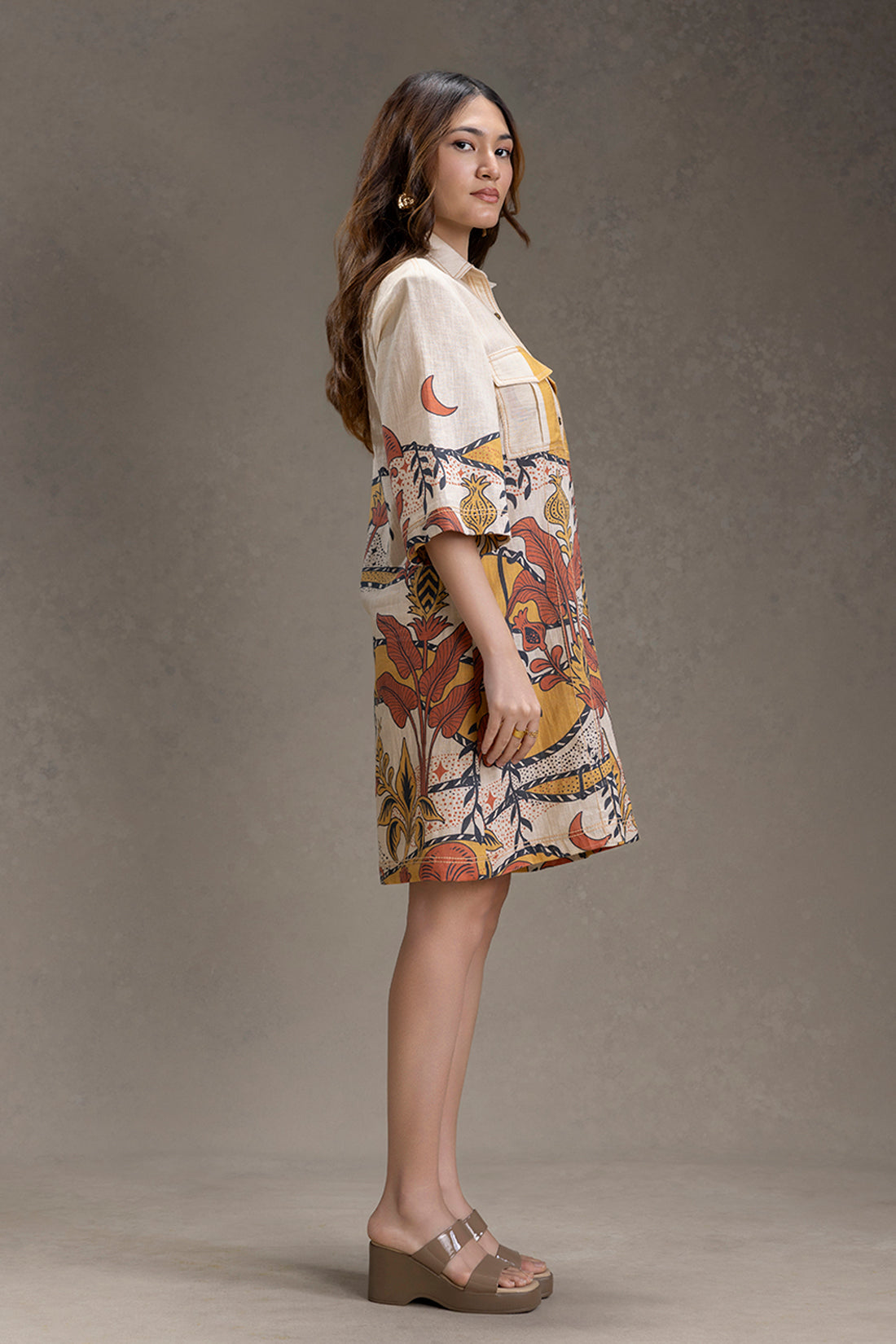 Beige Naomi Printed Shirt Dress