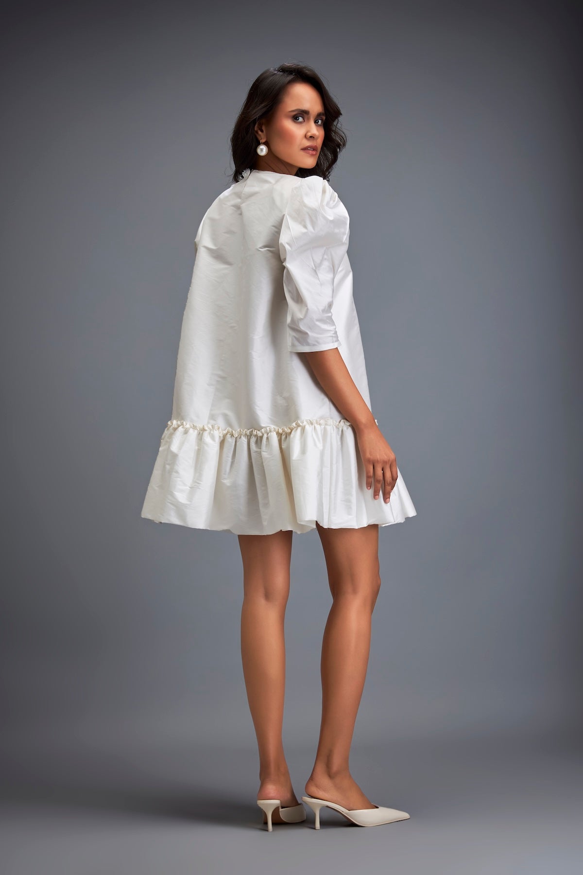 Puff-sleeve Dress With Swarovski Floral Appliqué