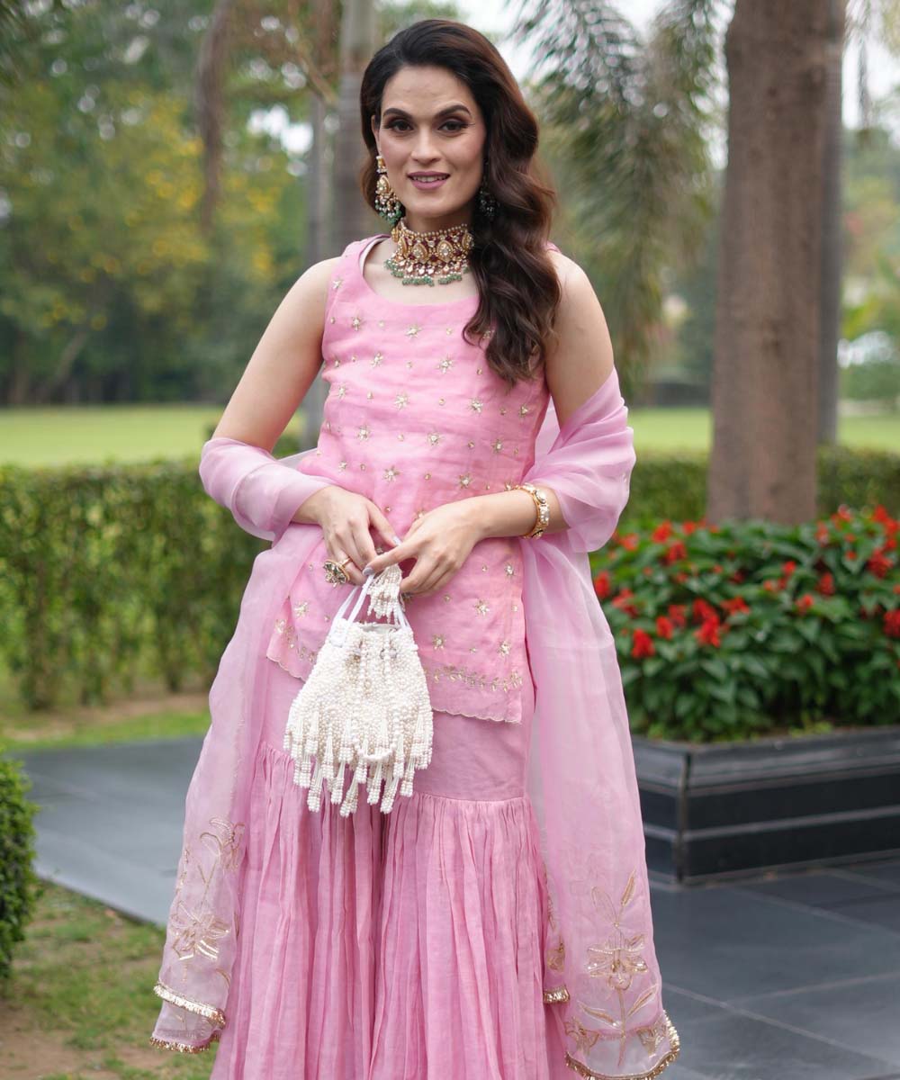 Emma Ivory Suede Pearl Embellished Potli