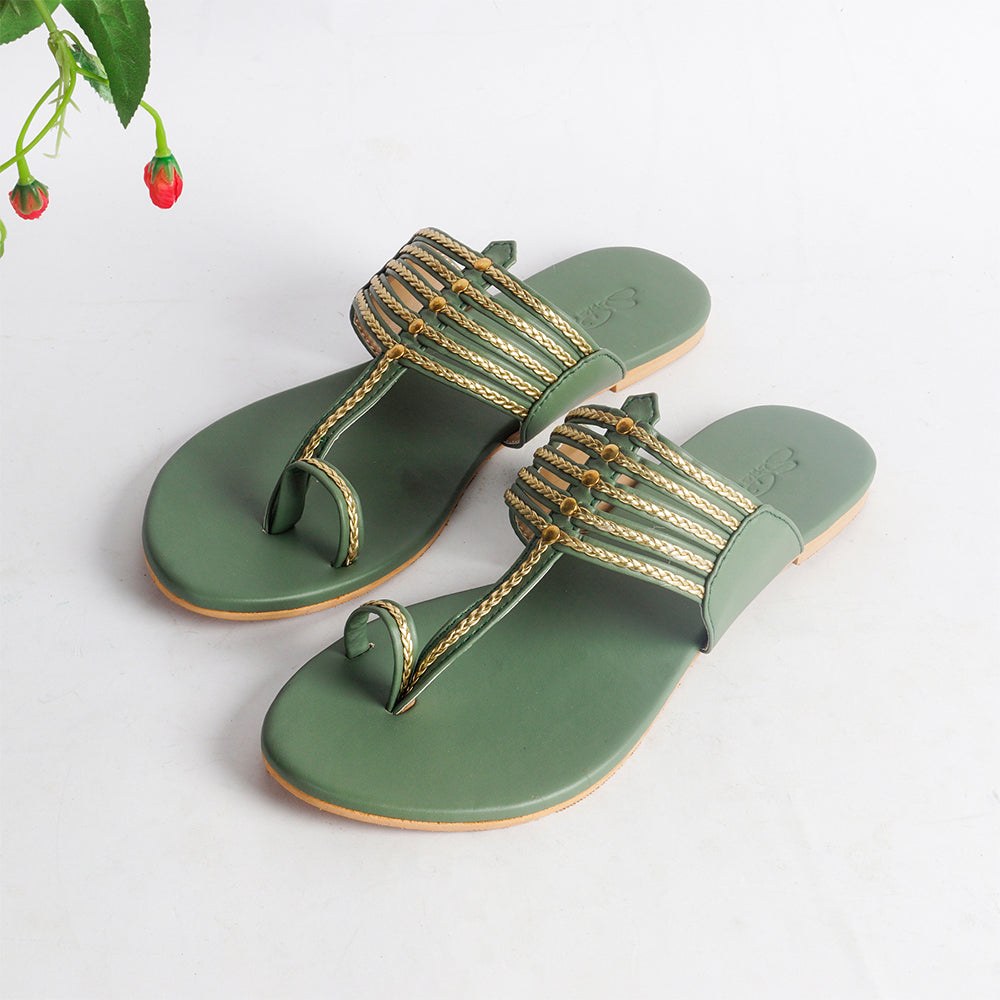Olive Green Braided Flats