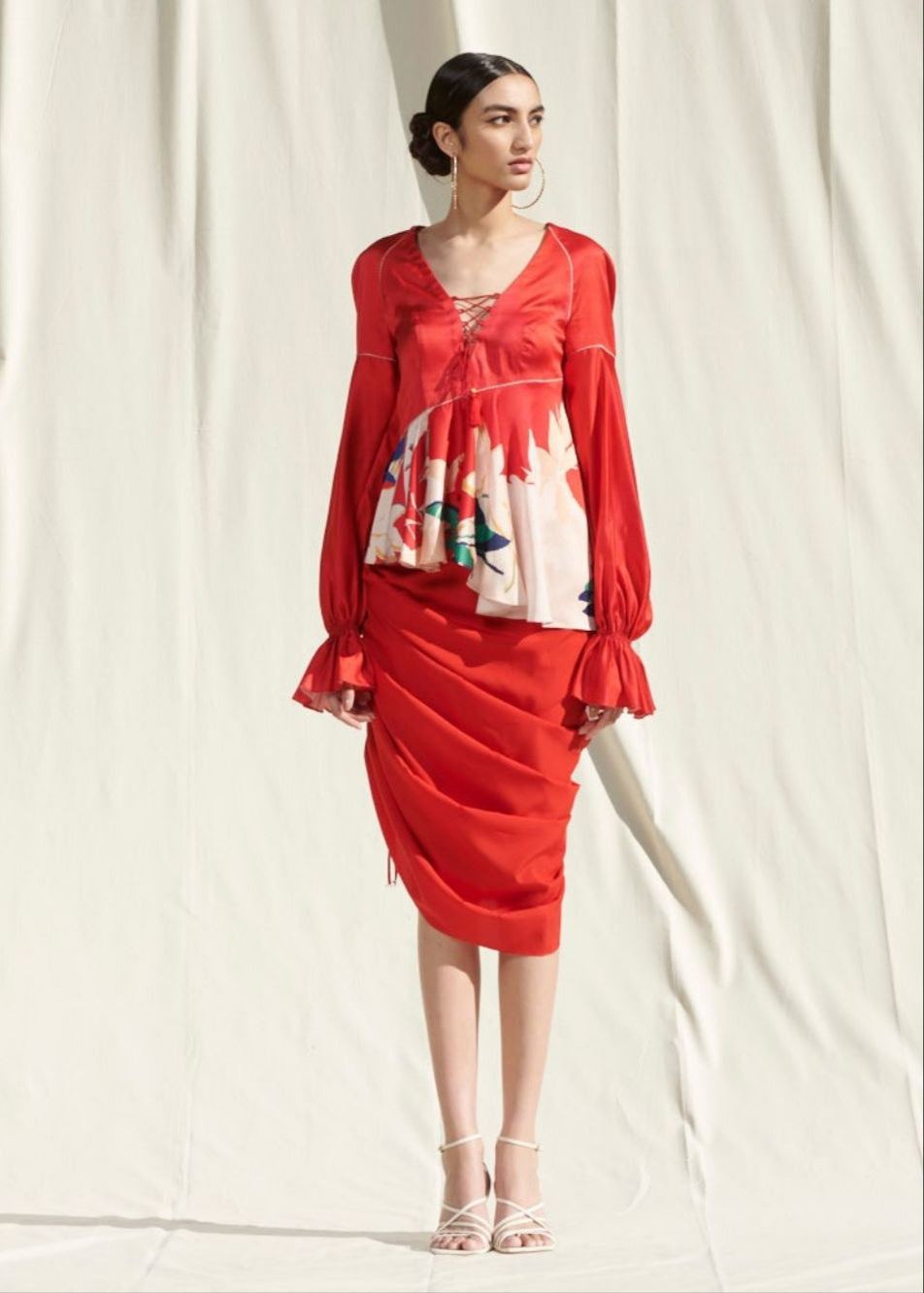Peplum Top With Drape Skirt