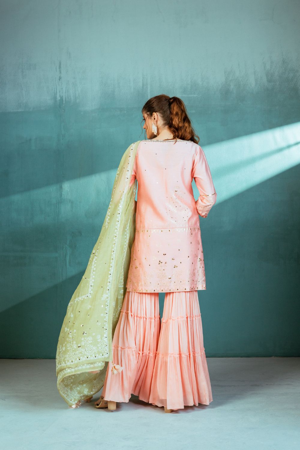 Peach Chanderi Kurta Sharara Set