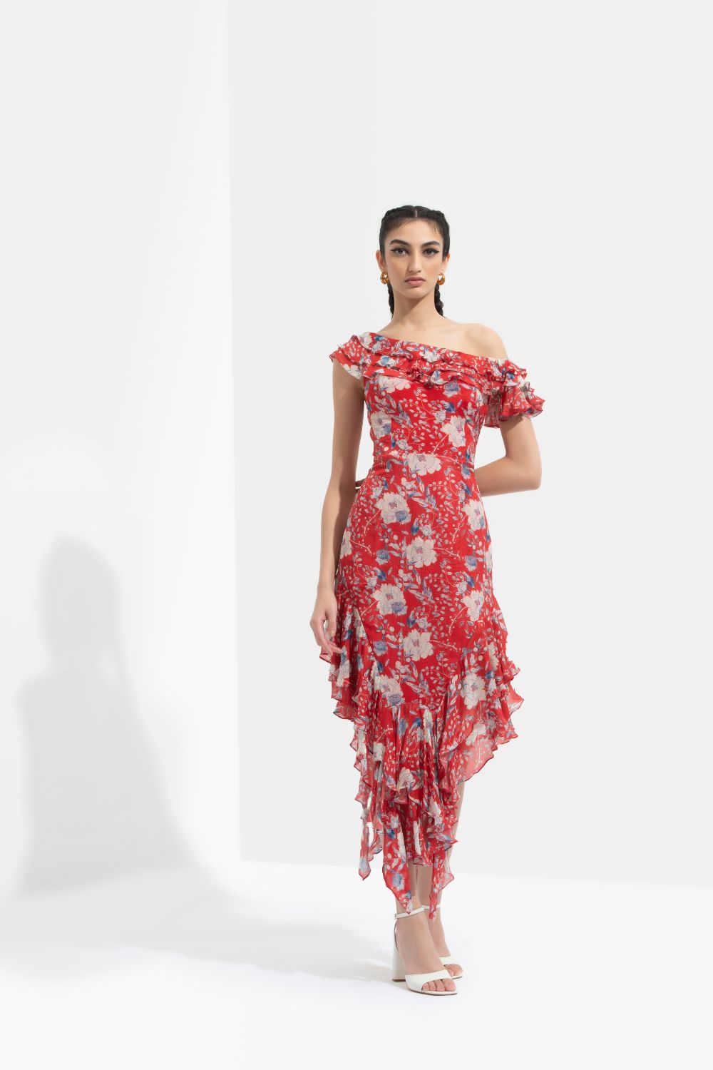 Ajisia Printed One Off Shoulder Dress