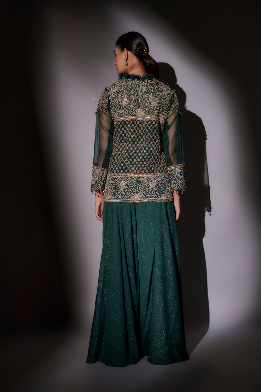 Green Juliet Embroidered Jacket and Flared Sharara Set