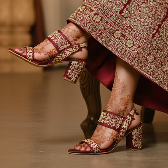 Deep Maroon & Gold Zari