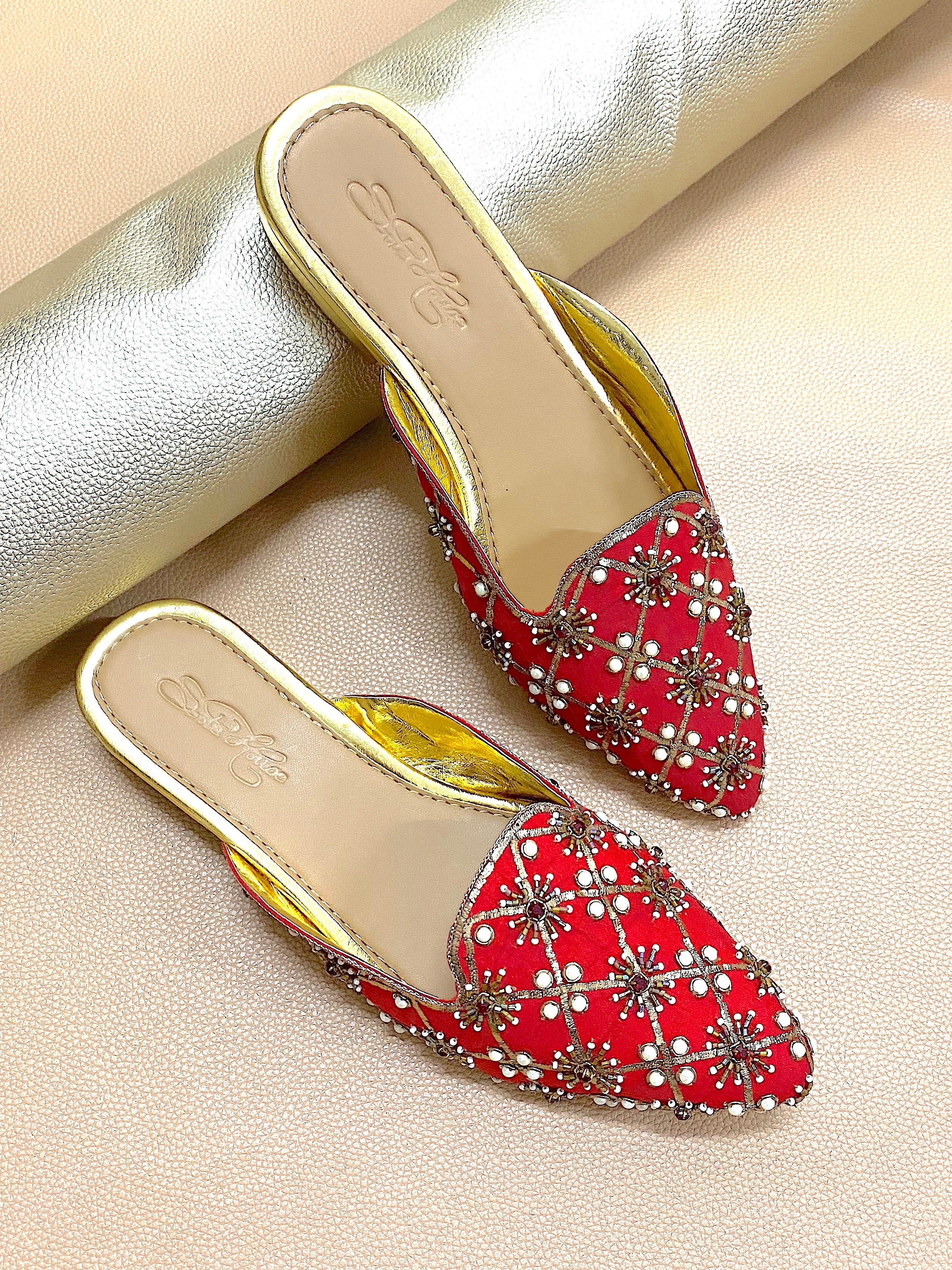 Red Nakshi Mules