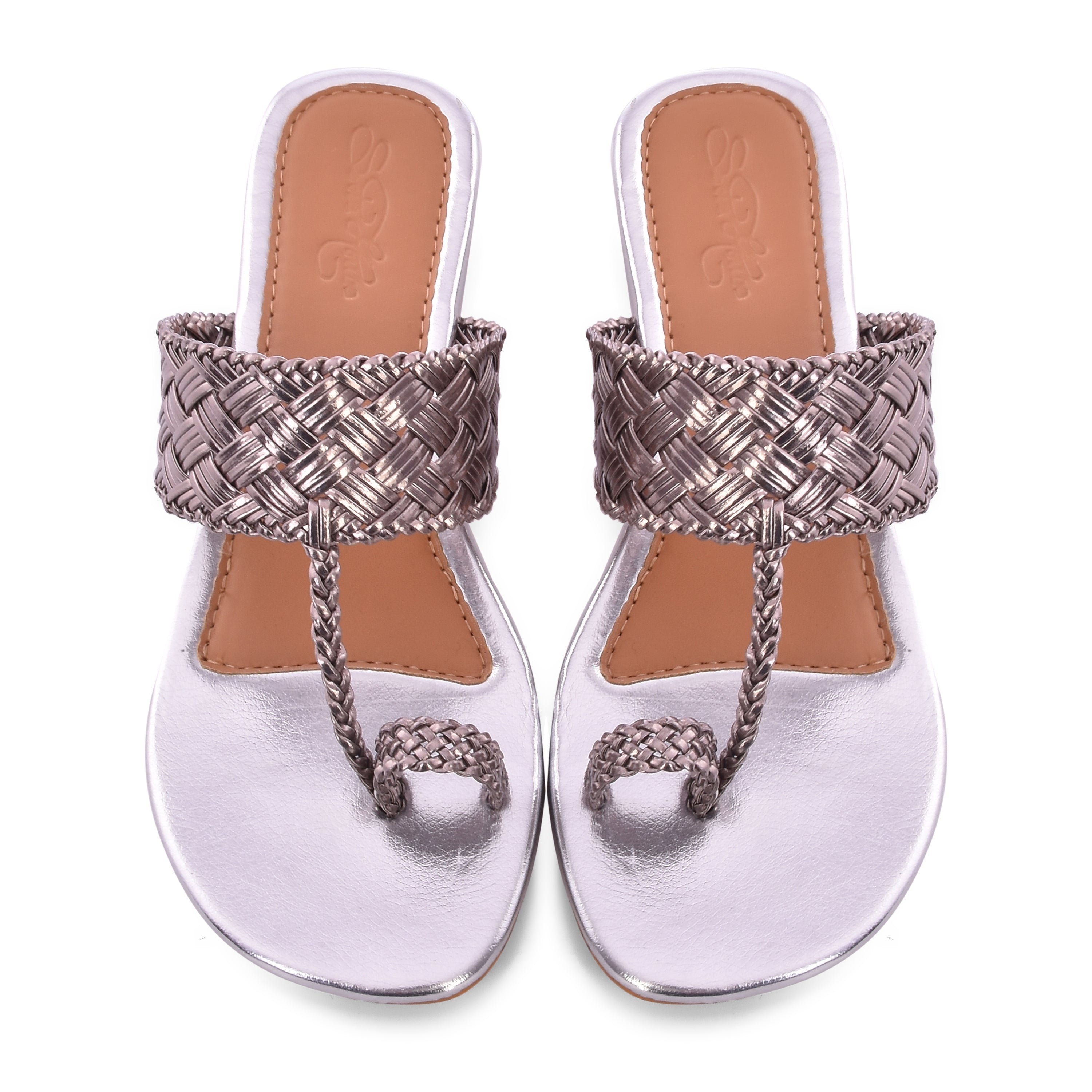 Woven Silver Kolapuri Flats