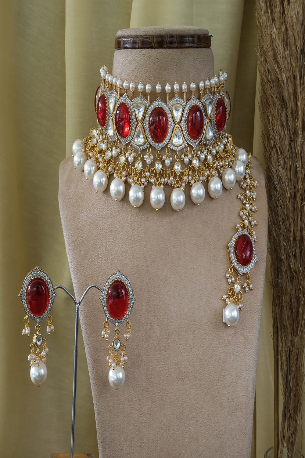 Traditional Choker Set With Earring & Maang Tikka - Auraya Fashion - Studio6 Jewels - #tag1# - #tag2# - #tag3# - #tag3#