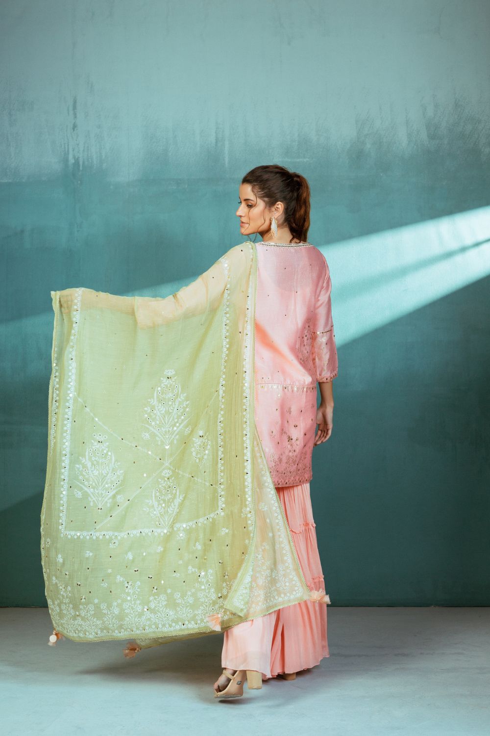 Peach Chanderi Kurta Sharara Set