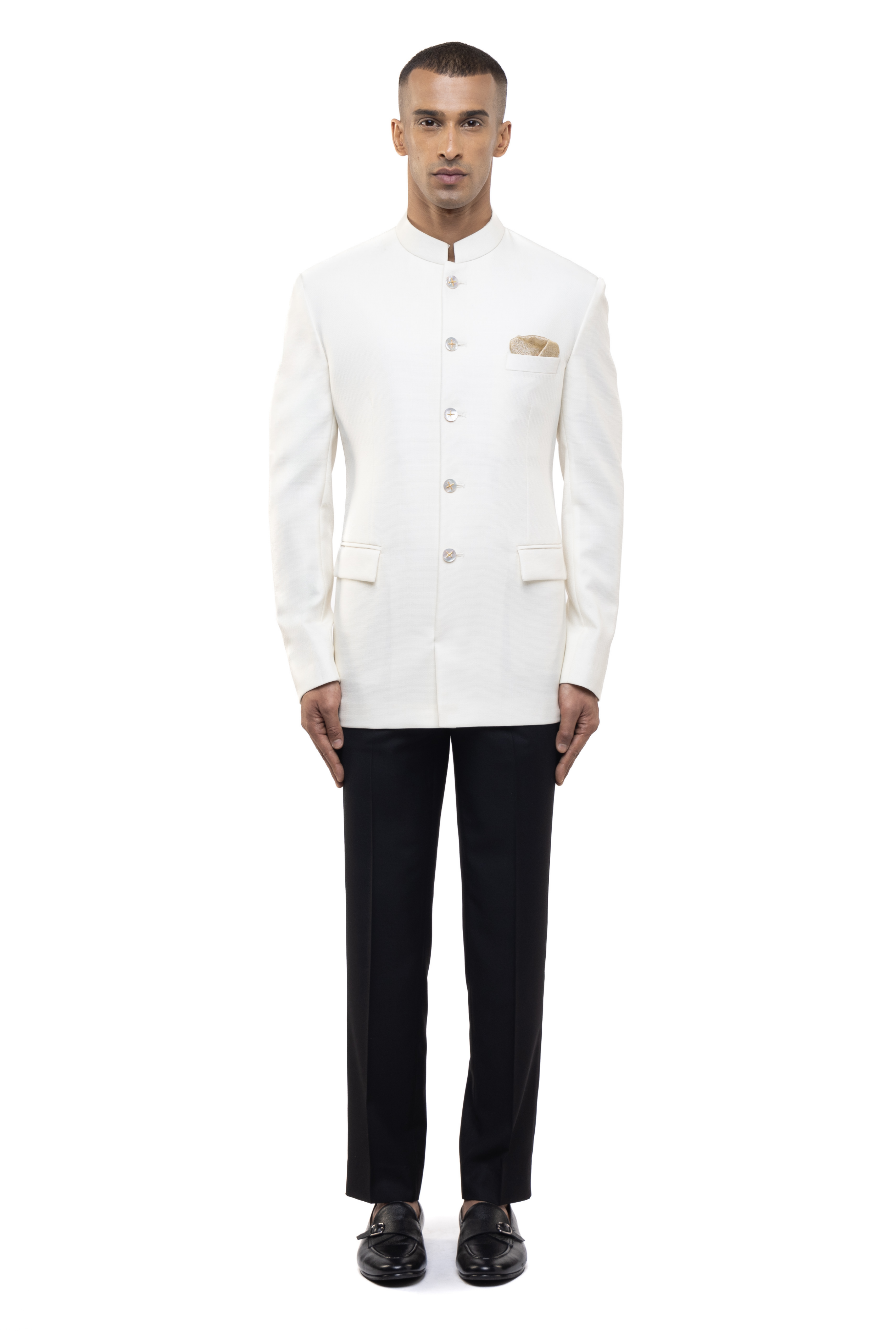 White Worsted Wool Classic Bandhgala Set