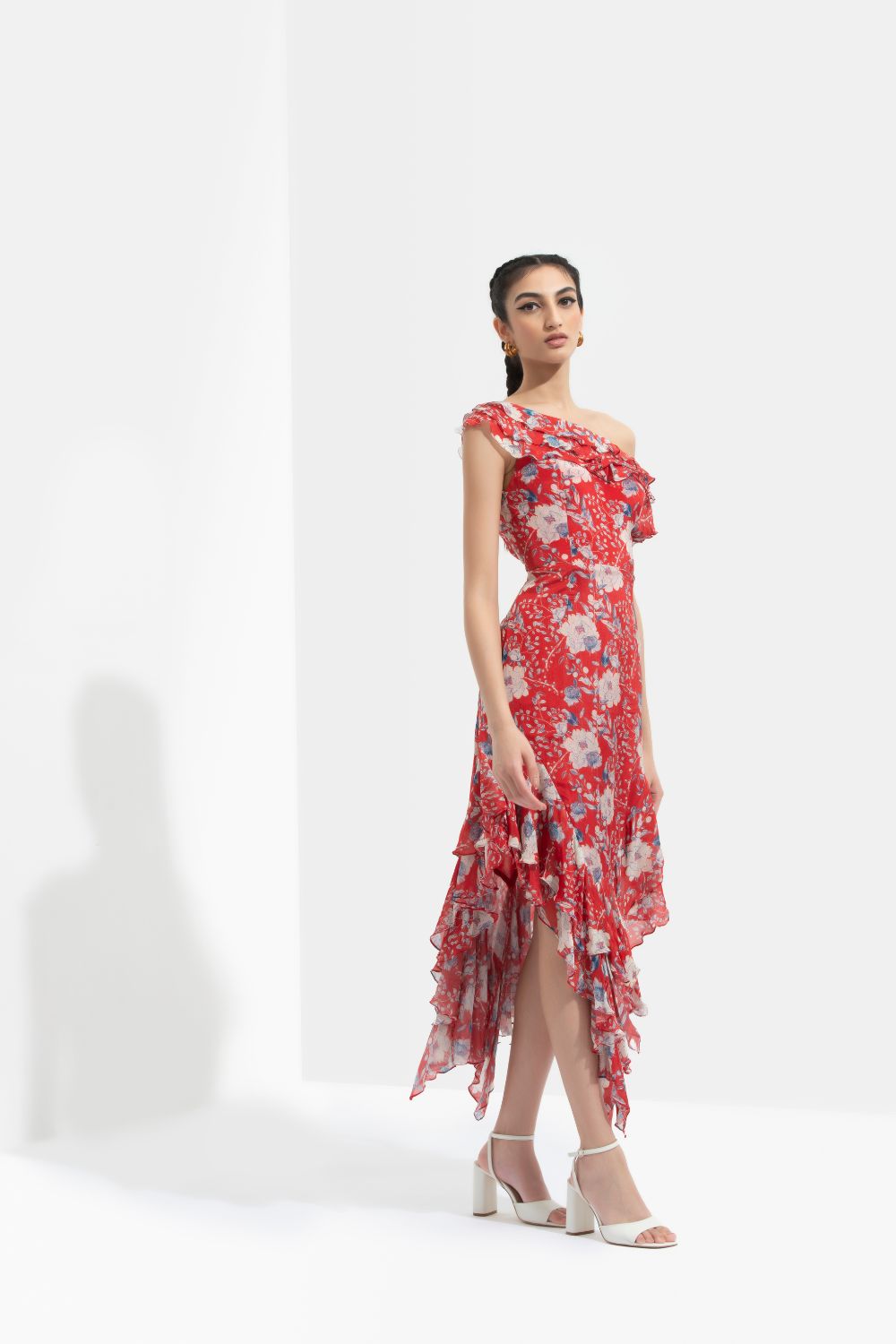 Ajisia Printed One Off Shoulder Dress