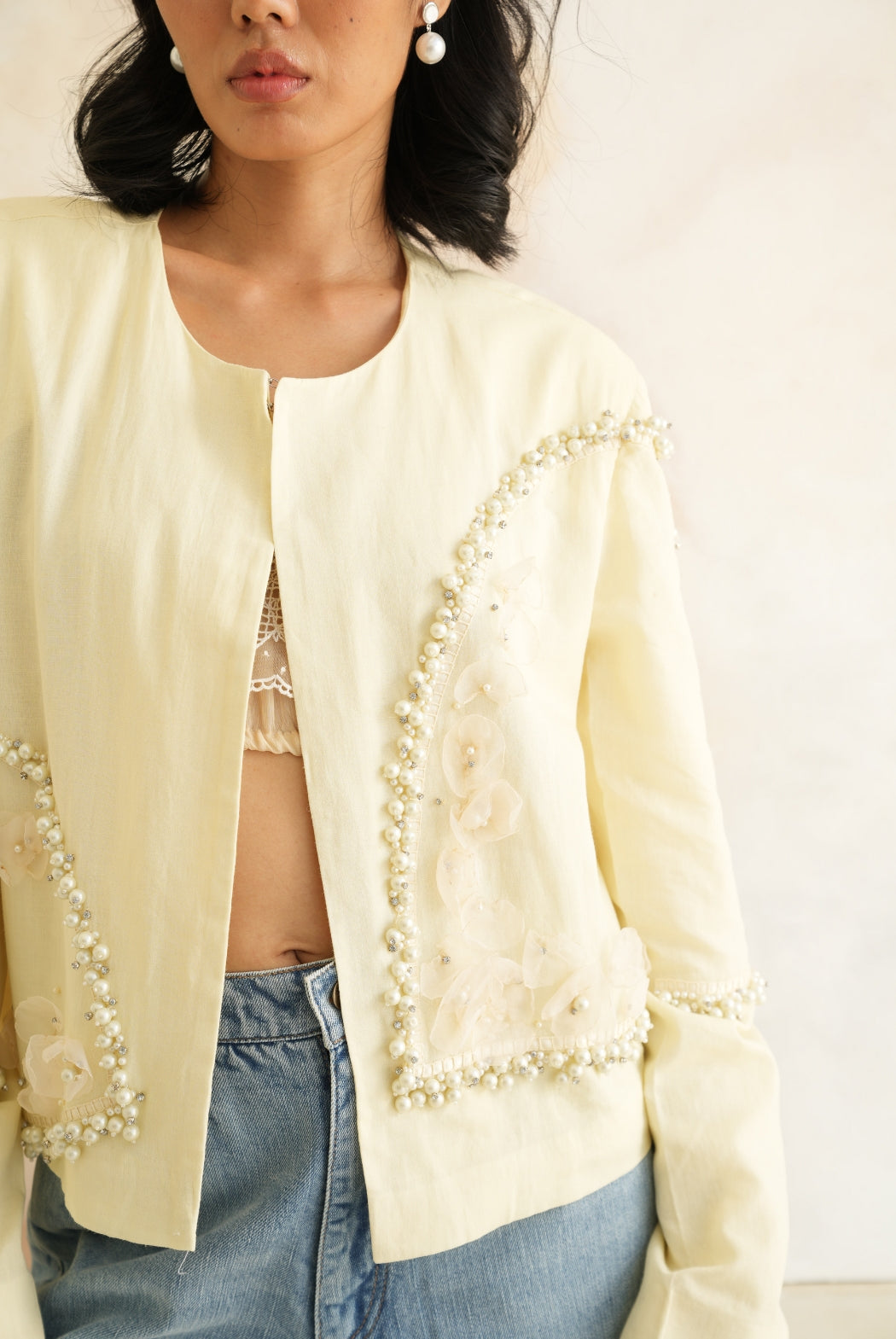 Blonde Wool Tie-Front Jacket - Luxury Structured Everyday Layer