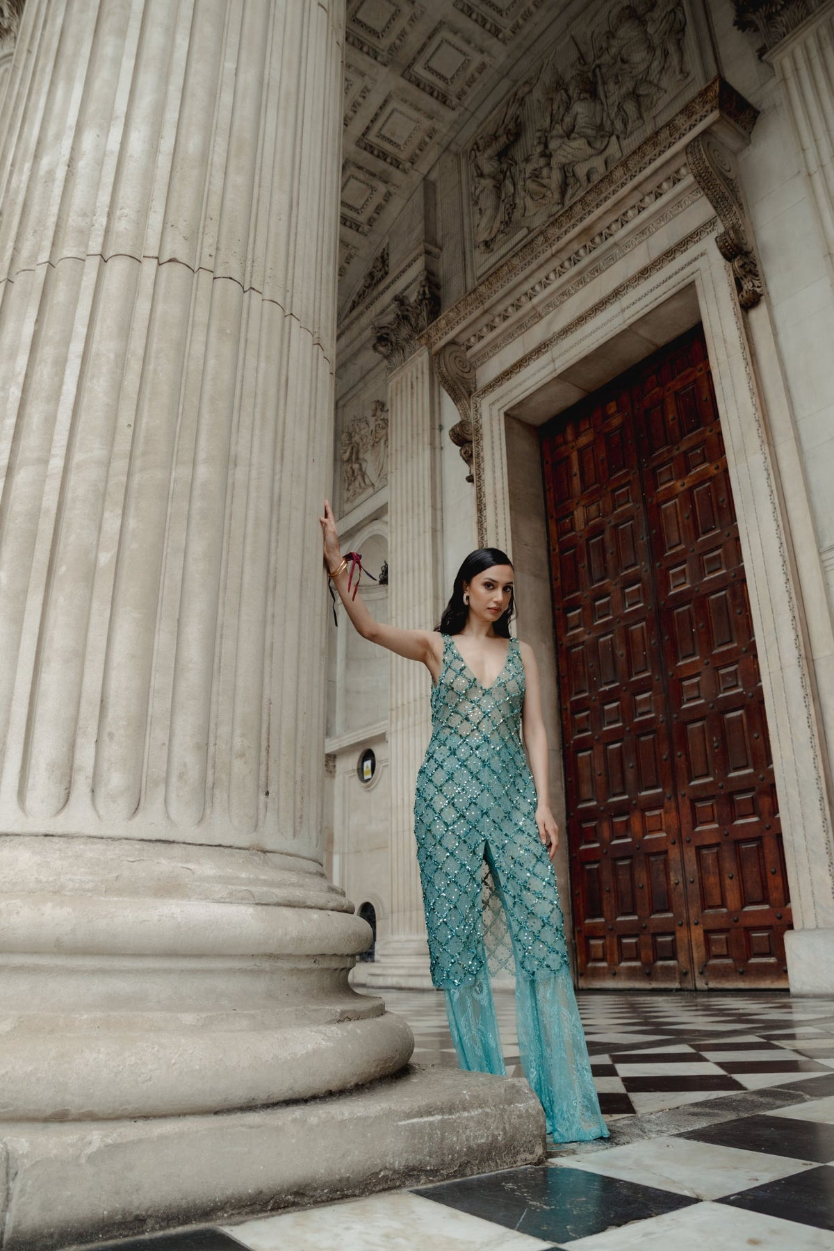 Zardosi Embroidery, Semi Sheer Fabric & French Lace, Tunic Pant Set, Relaxed SilhouetteZardosi Embroidery, Lace & Tulle, Crop Skirt Set, Flared Silhouette