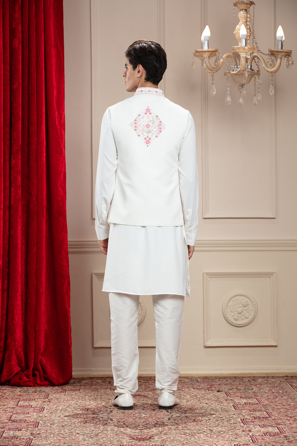 Eggshell White Kurta Jacket Set Jacket Set Set With Mirror And Resham Embroidery