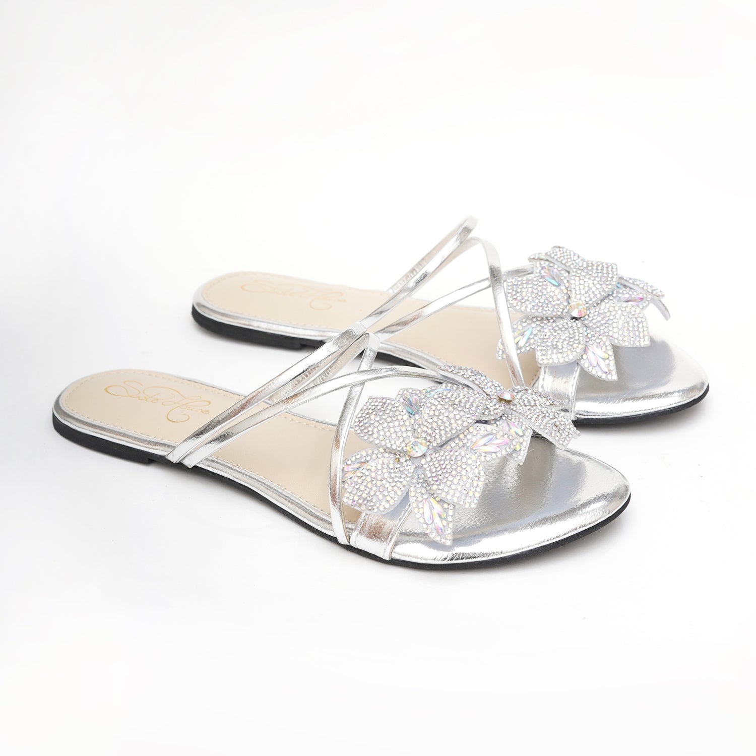 Silver Crystal Floral Flat