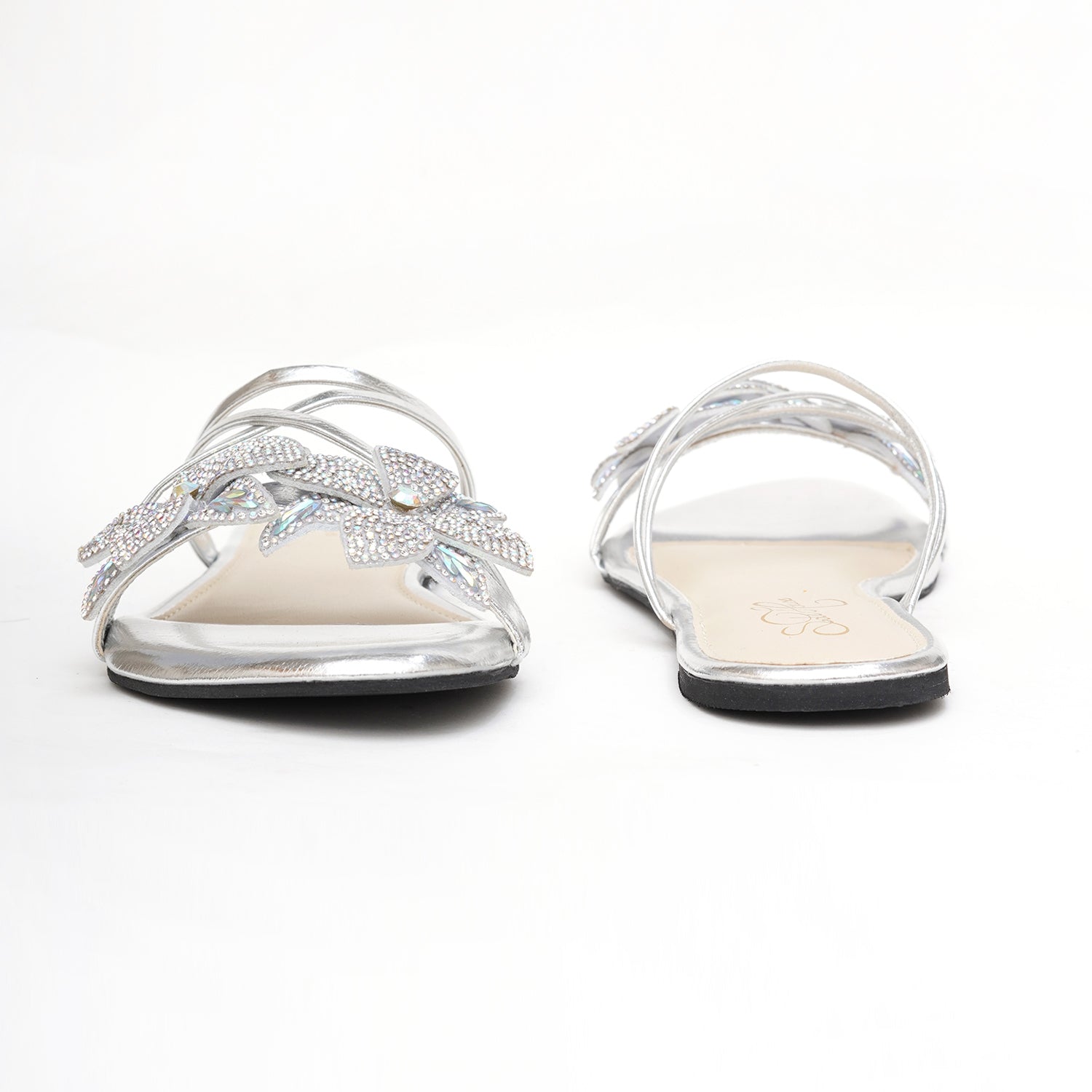 Silver Crystal Floral Flat