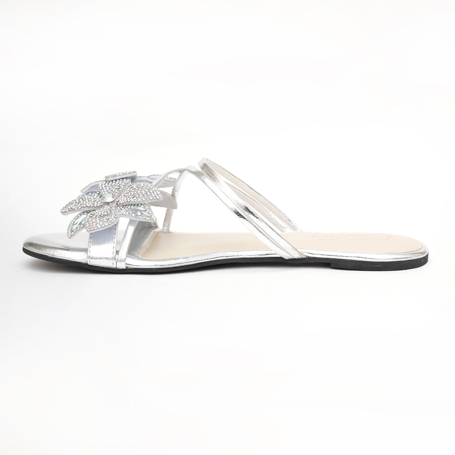 Silver Crystal Floral Flat